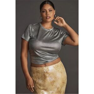 Anthropologie Metallic Silver Short Sleeve Tee